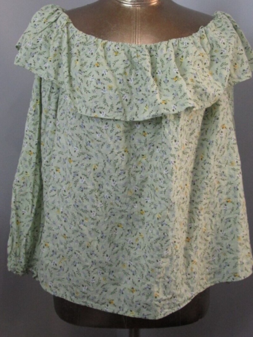 a.n.a Light Green Off-Shoulder Ruffle Floral Blouse